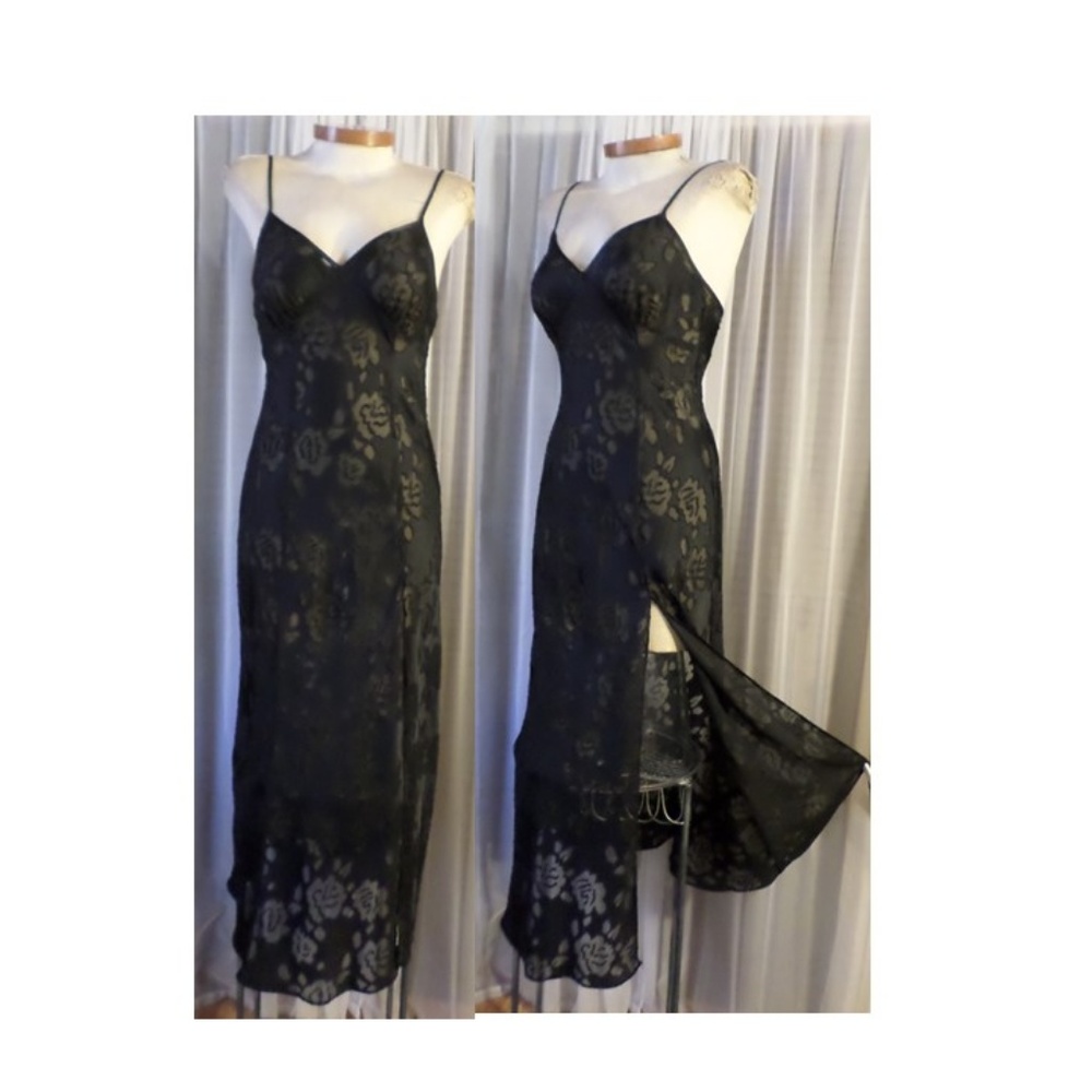 VINTAGE Victoria Secret Black Long Nightgown M Sli